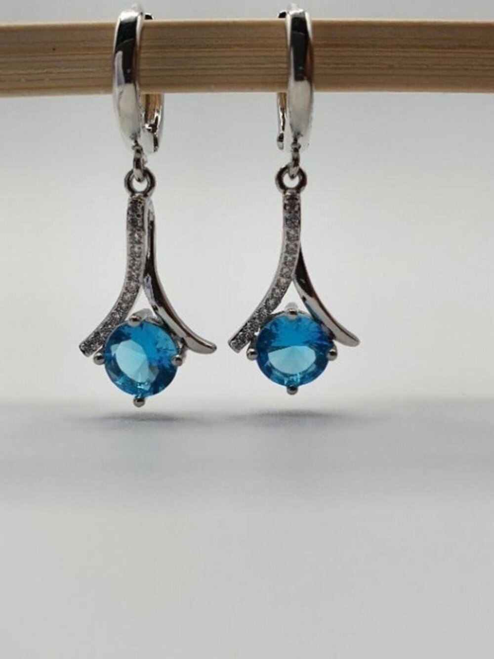 925 Sterling Silver Water Drop Blue Crystal Zircon Earrings